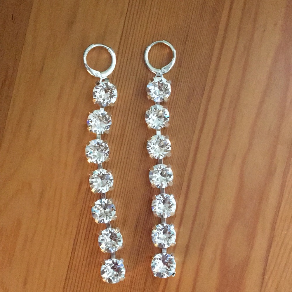 Stunning Silver Crystal Drop Statement Earrings - Picture 10 of 15